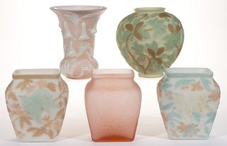PHOENIX / CONSOLIDATED ART GLASS VASES, LOT OF FIVE