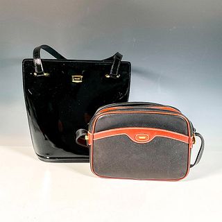 2pc Bally Leather Handbags, Black/Brown + Patent Black