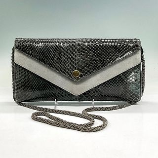 Vintage Finesse La Model Grey Snakeskin and Suede Clutch With Strap Handbag