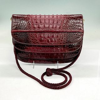 Vintage Finesse La Model Burgundy Crocodile Handbag With Strap