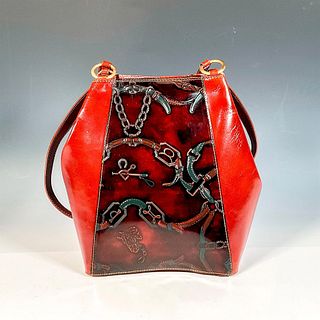 Italian Brown Leather Handbag, Equestrian Design
