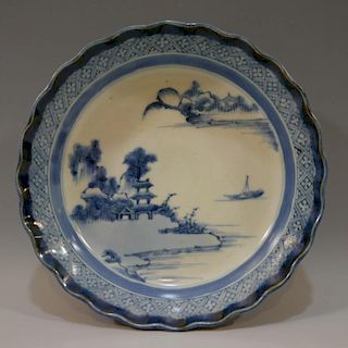 CHINESE ANTIQUE BLUE WHITE PORCELAIN PLATE - 18TH CENTURY