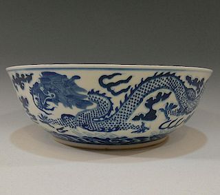 CHINESE IMPERIAL BLUE WHITE DRAGON BOWL - XIANFENG MARK AND PERIOD