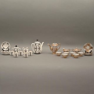 LOTE DE 2 JUEGOS DE TÉ JAPÓN Y MÉXICO SIGLO XX Elaboradas en porcelana y cerámica 2 modelos diferentes Decoración orgánica...
