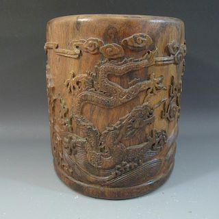ANTIQUE CHINESE HUANGHUALI BRUSH POT - QING DYNASTY