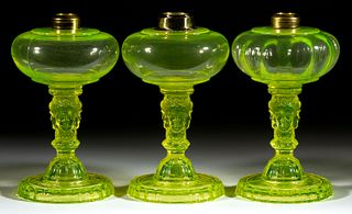 ALADDIN VASELINE THREE-FACE GLASS KEROSENE STAND LAMPS, LOT OF THREE