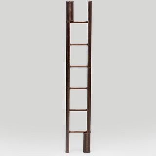 Edwardian Brass-Studded Leather and Oak Folding Library Ladder