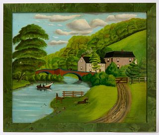 A. Harlow - Folk Art Landscape with River