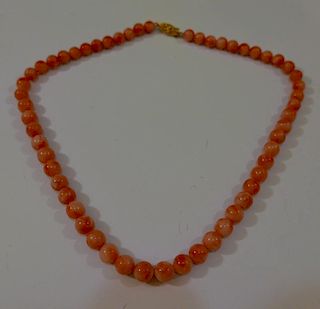 14K GOLD NATURAL RED CORAL BEADS NECKLACE