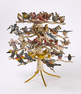 Important Carved and Painted Folk Art Bird Tree
