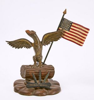 Folk Art Carved Eagle with Flag