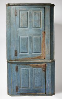 Early Blue Painted Corner Cupboard