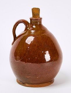 Redware Jug with Handle and Cork