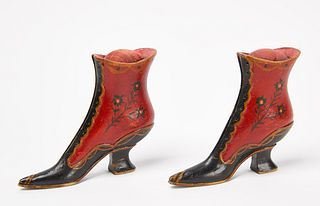 Fine Pair of Paint-Decorated Sewing Shoes