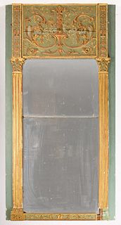 Continental Painted and Parcel Gilt Trumeau Mirror