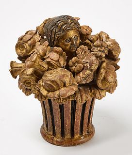 Carved and Gilded Basket of Flowers