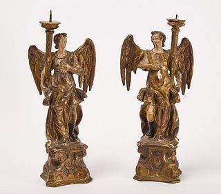 Pair of Italian Carved Angel Candle Holders