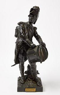Henry Etienne Dumaige Bronze Sculpture of Drummer
