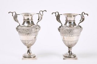 Pair of Italian Silver Two-Handled Vases