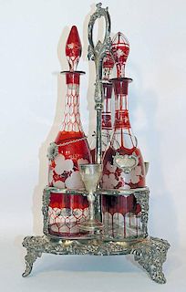 Glass and Silver Plate Decanter Set
