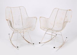 Pair of Sculptura Metal Wire Rocking Chairs