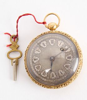 14 K Fusse Bordier Pocket Watch with Key