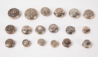 Group of 18 Miniature Round Silver Boxes