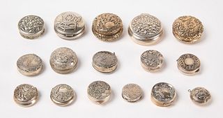 Group of 16 Miniature Round Silver Boxes