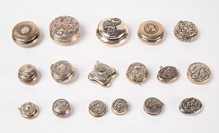 Group of 17 Miniature Round Silver Boxes