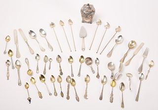 Forty Four Sterling Utensils and a Container