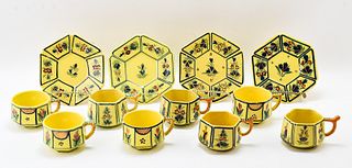 HENRIOT QUIMPER SOLEIL YELLOW COFFEE TEACUPS AND SAUCERS 
