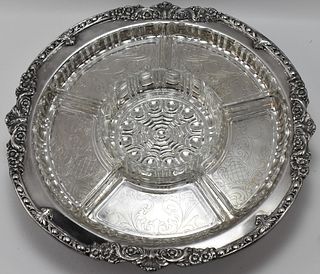 ANTIQUE SILVERPLATE AND GLASS SERVING PLATTER 