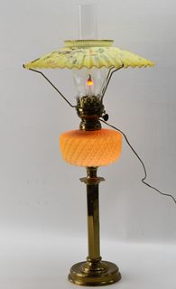 VICTORIAN YELLOW FEATHER GLASS LAMP