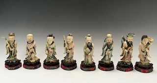 EIGHT CHINESE ANTIQUE CARVING IMMORTALS FIGURES.