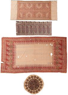 A Kashmiri Shawl, Together with a shawl fragment, a block printed shawl and a Modern Block