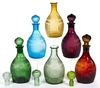 CLEVENGER BROTHERS STODDARD PATTERN DECANTERS, LOT OF NINE