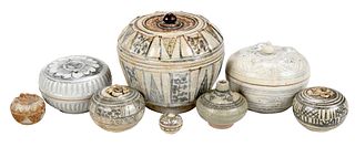 Eight Thai Sawankhalok or Style Pottery Jarlets