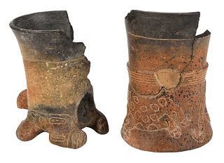 Two Pre Columbian Cylindrical Pottery Vessels