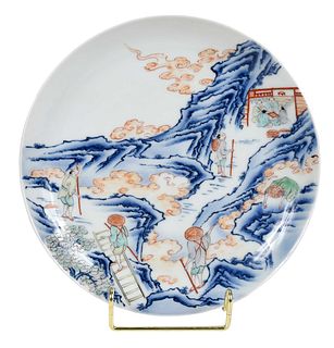Asian Enamel Decorated Porcelain Plate After Hokusai
