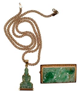Jade Buddha Pendant and Carved Jade Brooch