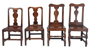 Assembled Set of Four Vernacular Queen Anne Oak Side Chairs
