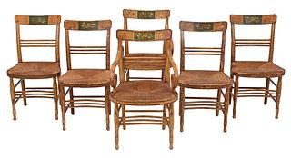 Six American Classical Paint Decorated "Fancy" Chairs