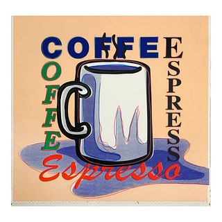 Steve Kaufman (1960-2010) "ESPRESSO" Hand Signed and Numbered Limited Edition Hand Pulled silkscreen mixed media on Canvas with LOA.