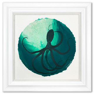 Wyland, "Green Octopus Swirl" Framed, Hand Signed Original Painting with Letter of Authenticity.