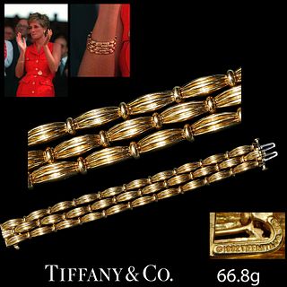 TIFFANY & CO, 'SIGNATURE SERIES' 18 CT. GOLD. 3-ROW BRACELET