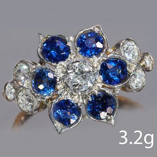 SAPPHIRE AND DIAMOND FLORAL CLUSTER RING