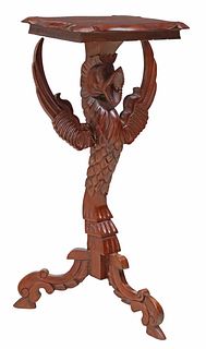 CARVED MAHOGANY FIGURAL WINGED GROTESQUE PEDESTAL STAND