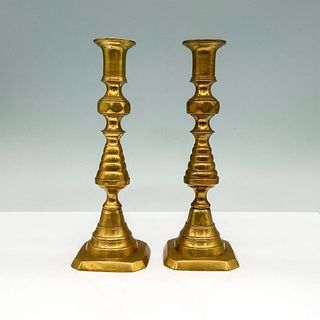 Vintage Pair of Brass Beehive Candlesticks