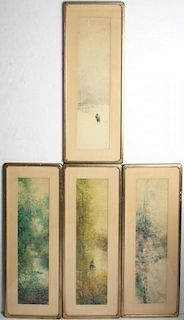 4 Asian Prints on Paper Depicting the Seasons