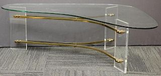 Mid-Century Modern Glass & Brass Kidney Table